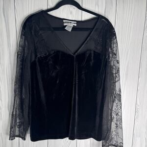 Vintage Old Stock Dana Kay Black Velvet Sheer Embroidered Sleeve 20W Whimseygoth